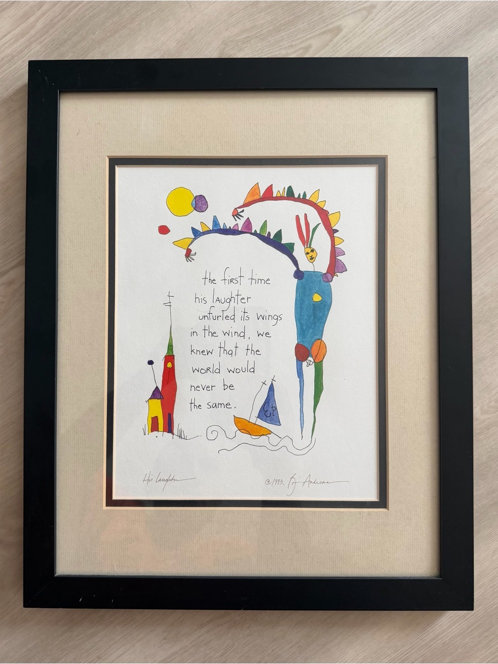 Brian Andreas Story People Framed Double Matted Print Signed "IMAGINING WORLD"